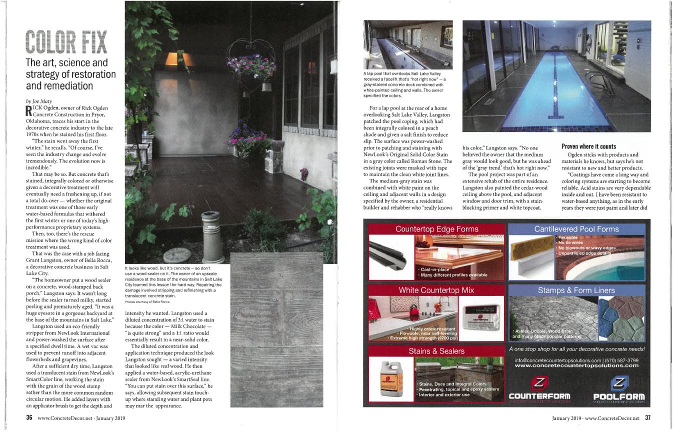 Concrete Decor article page featuring Bella Rocca work