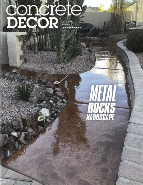Concrete Decor magazine cover featuring Bella Rocca decorative concrete work